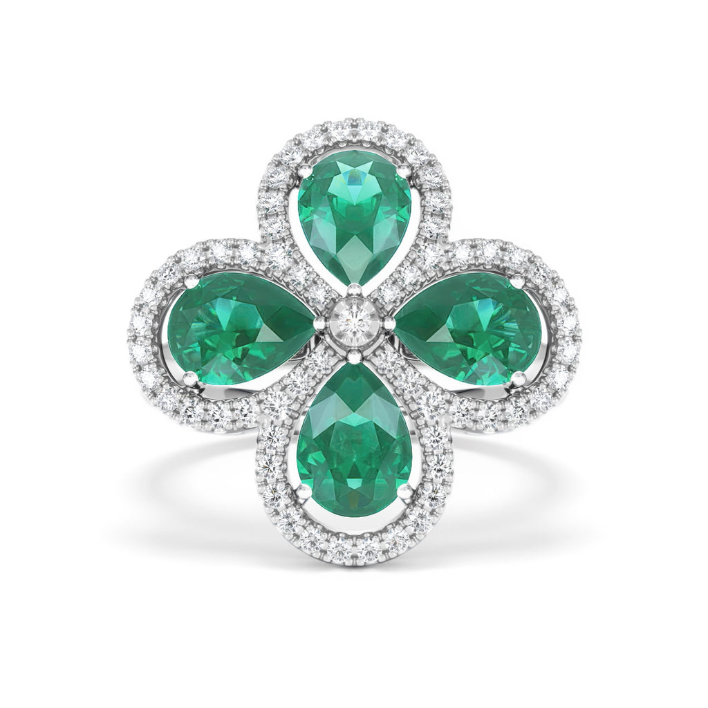Bloom 3.20ct Lab Emerald and Lab Diamond Ring in 18K White Gold