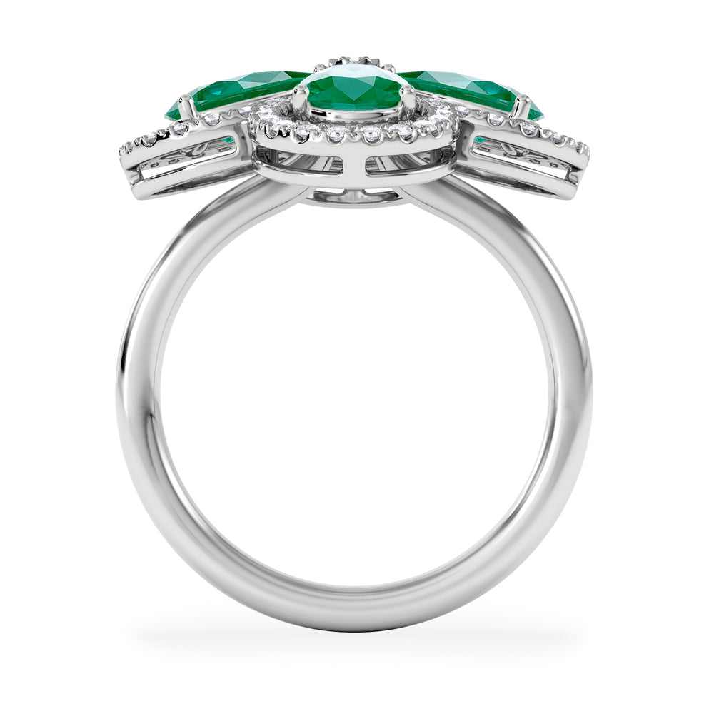 Bloom 3.20ct Lab Emerald and Lab Diamond Ring in 18K White Gold