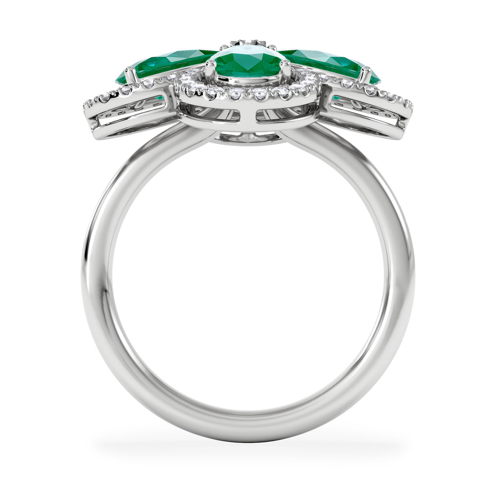 Bloom 3.20ct Lab Emerald and Lab Diamond Ring in 18K White Gold