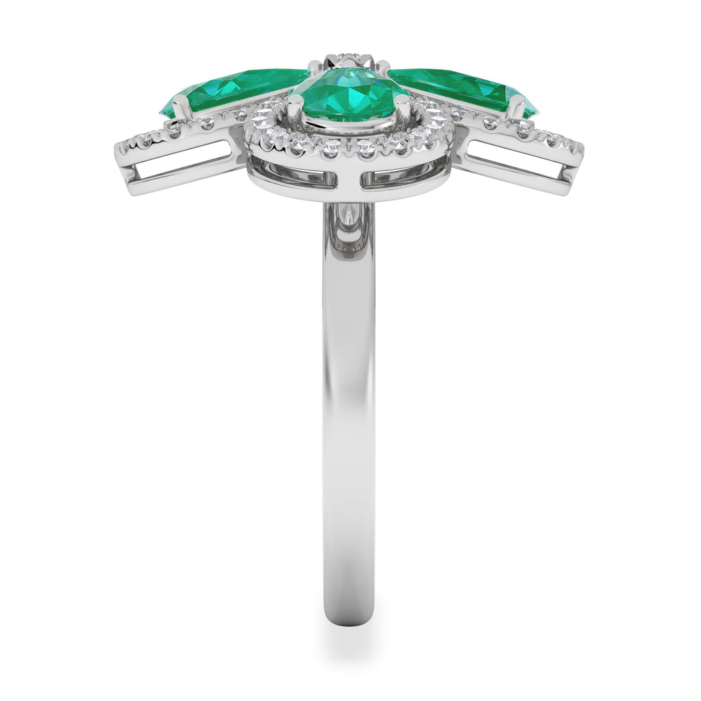Bloom 3.20ct Lab Emerald and Lab Diamond Ring in 18K White Gold