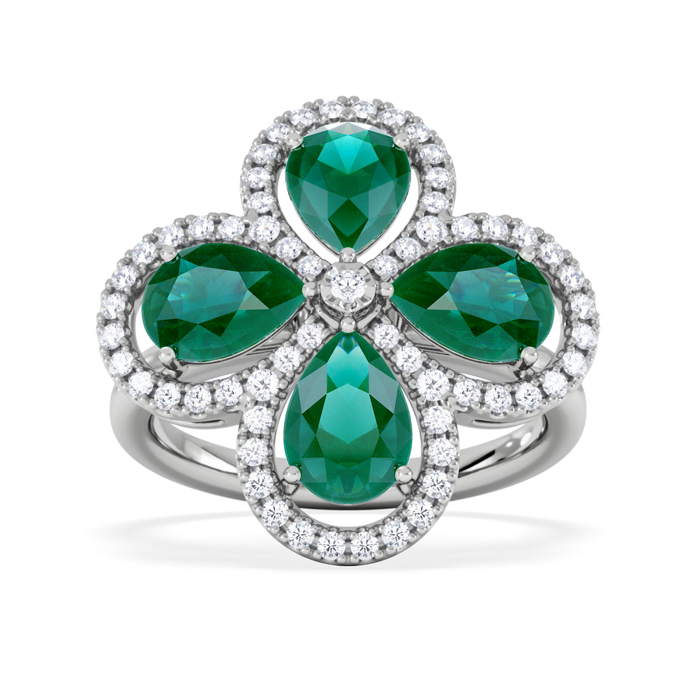Bloom 3.20ct Lab Emerald and Lab Diamond Ring in 18K White Gold