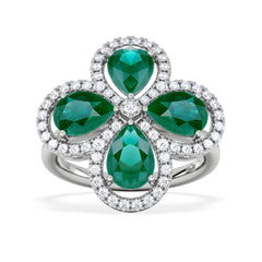 Bloom 3.20ct Lab Emerald and Lab Diamond Ring in 18K White Gold