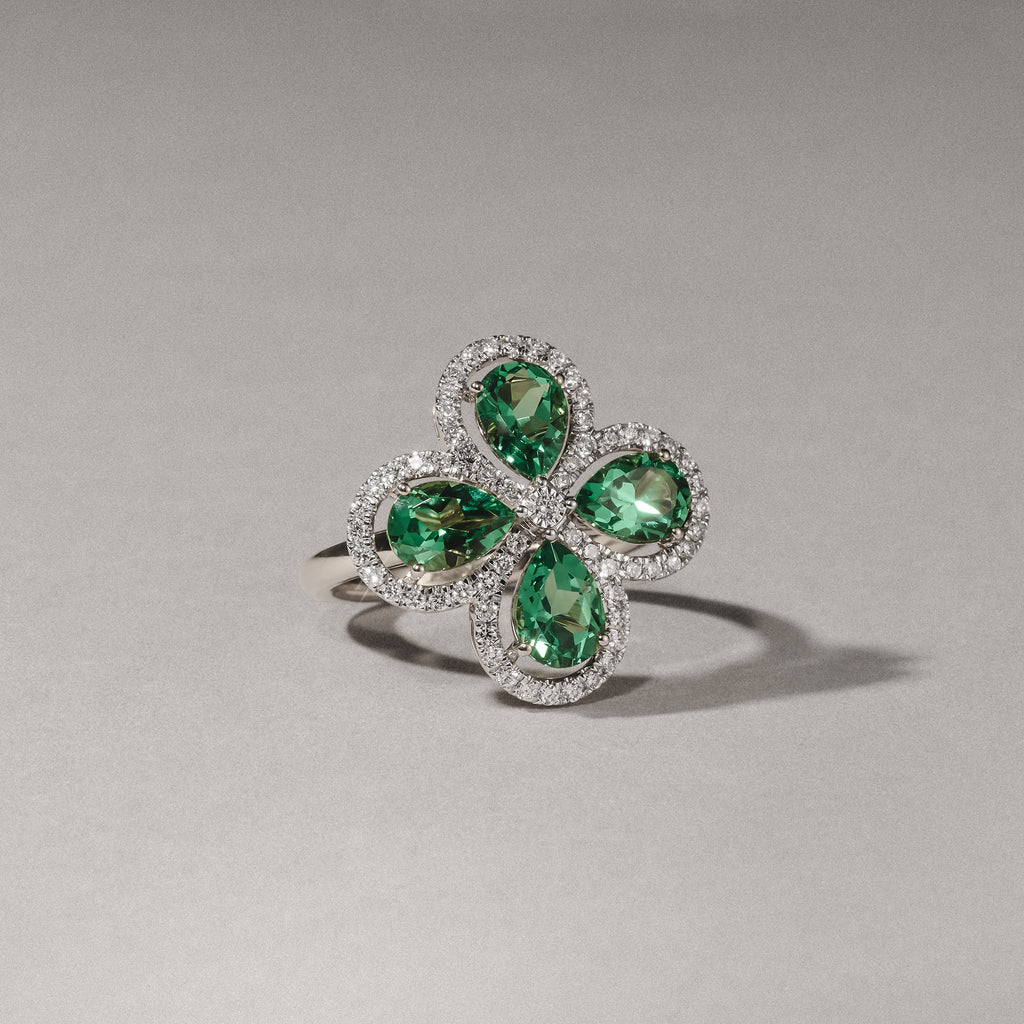 Bloom 3.20ct Lab Emerald and Lab Diamond Ring in 18K White Gold