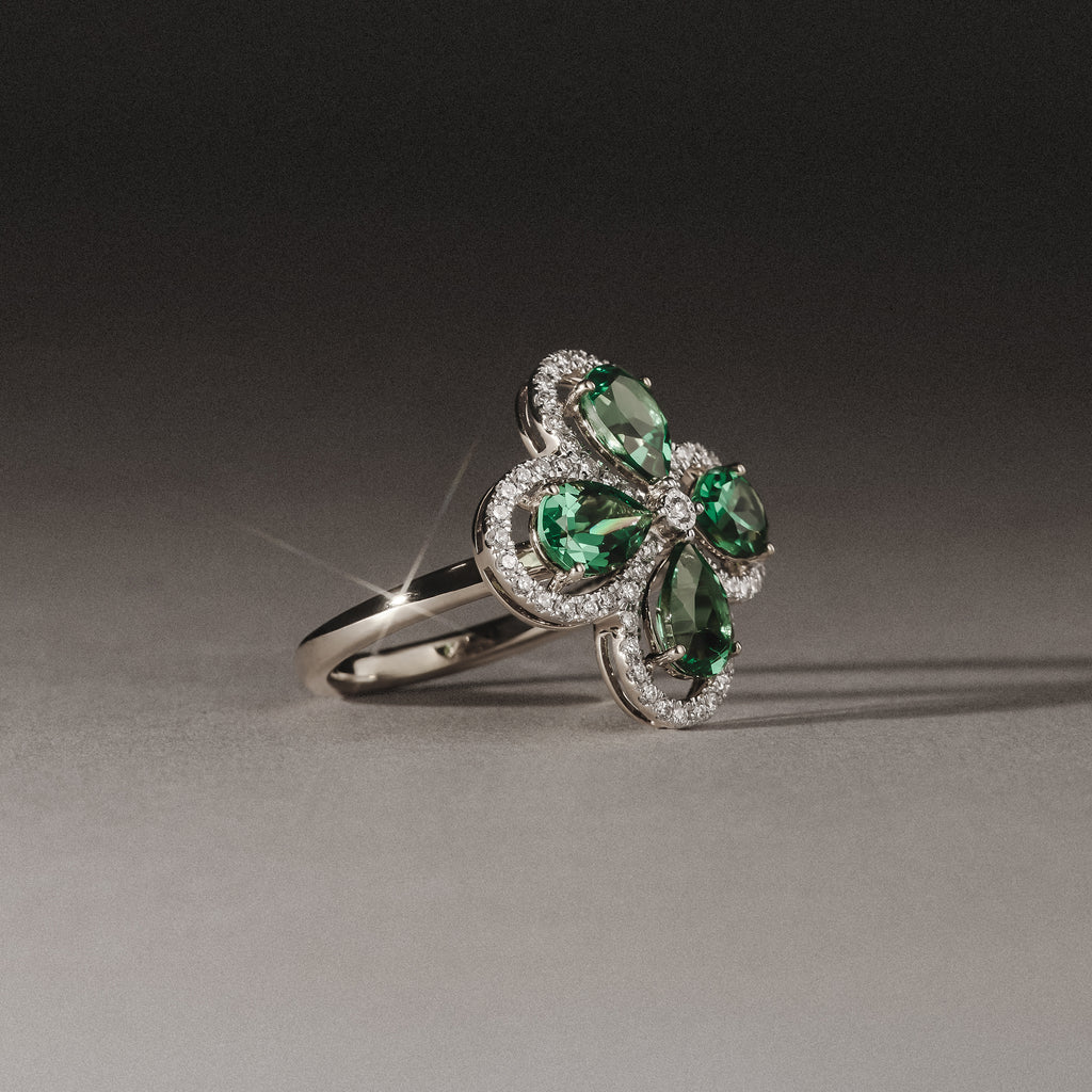 Bloom 3.20ct Lab Emerald and Lab Diamond Ring in 18K White Gold