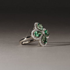 Bloom 3.20ct Lab Emerald and Lab Diamond Ring in 18K White Gold