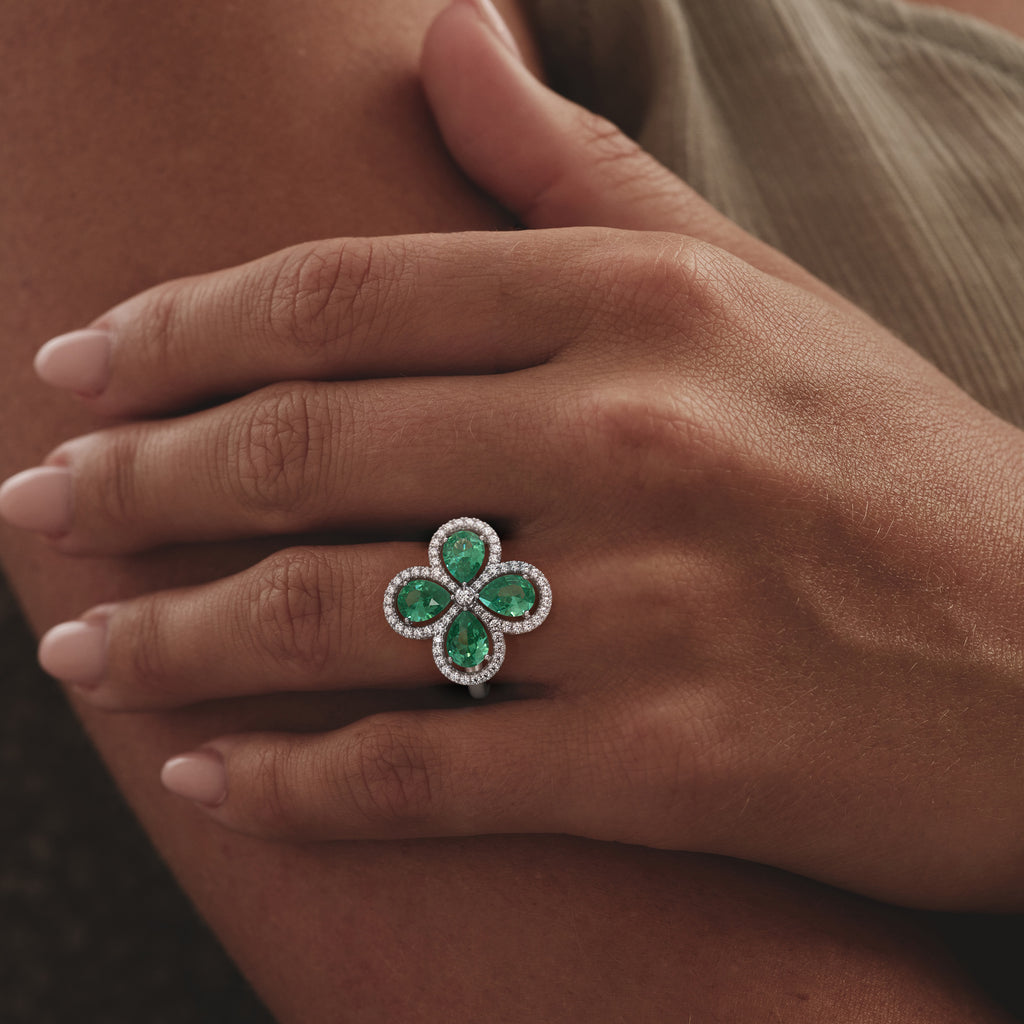 Bloom 3.20ct Lab Emerald and Lab Diamond Ring in 18K White Gold