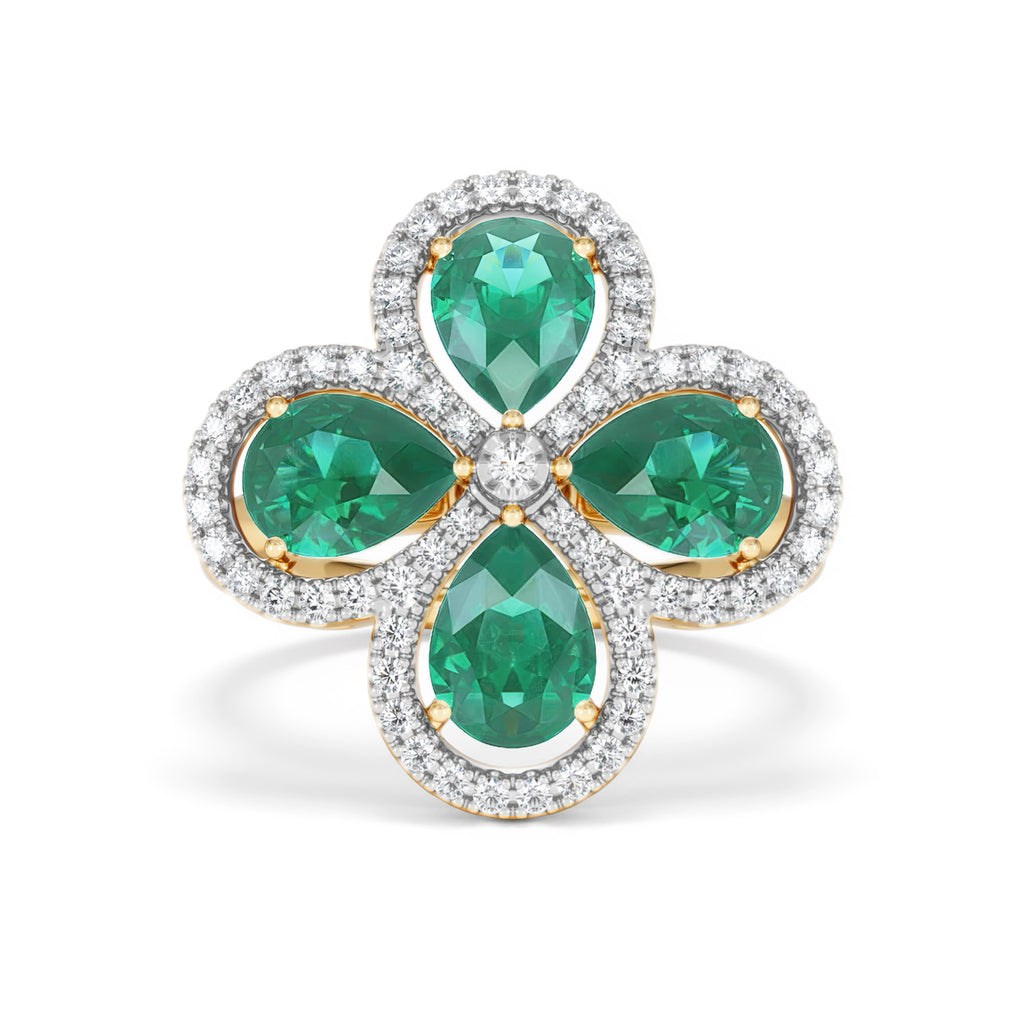 Bloom 3.20ct Lab Emerald and Lab Diamond Ring in 18K Yellow Gold