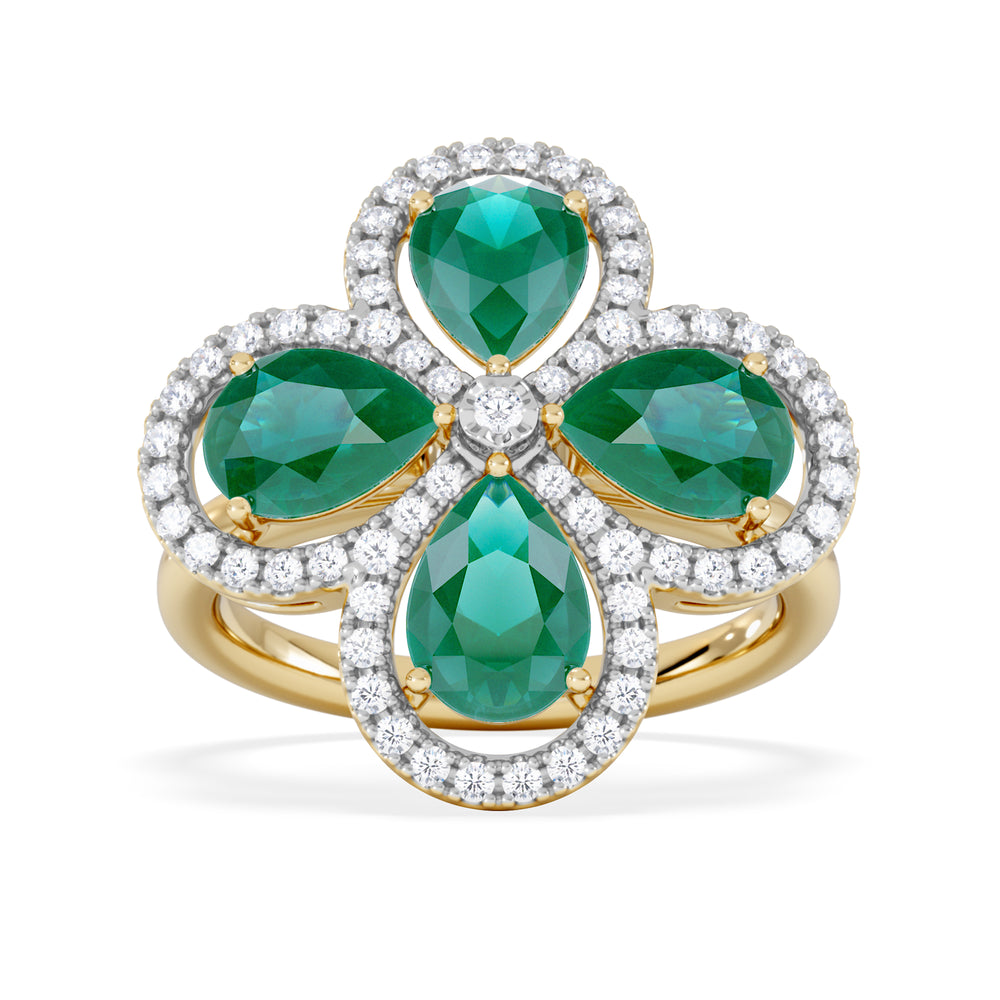 Bloom 3.20ct Lab Emerald and Lab Diamond Ring in 18K Yellow Gold