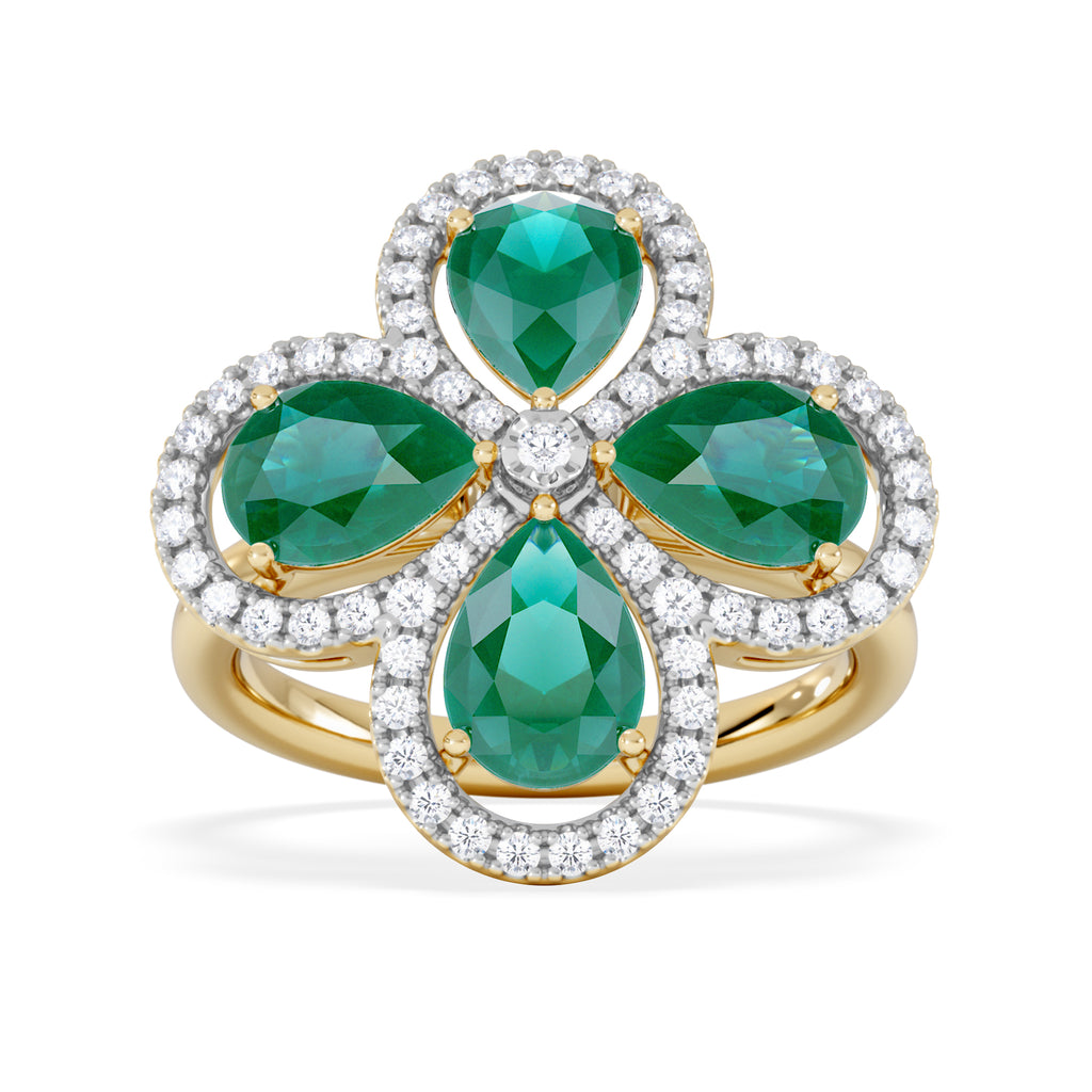 Bloom 3.20ct Lab Emerald and Lab Diamond Ring in 18K Yellow Gold