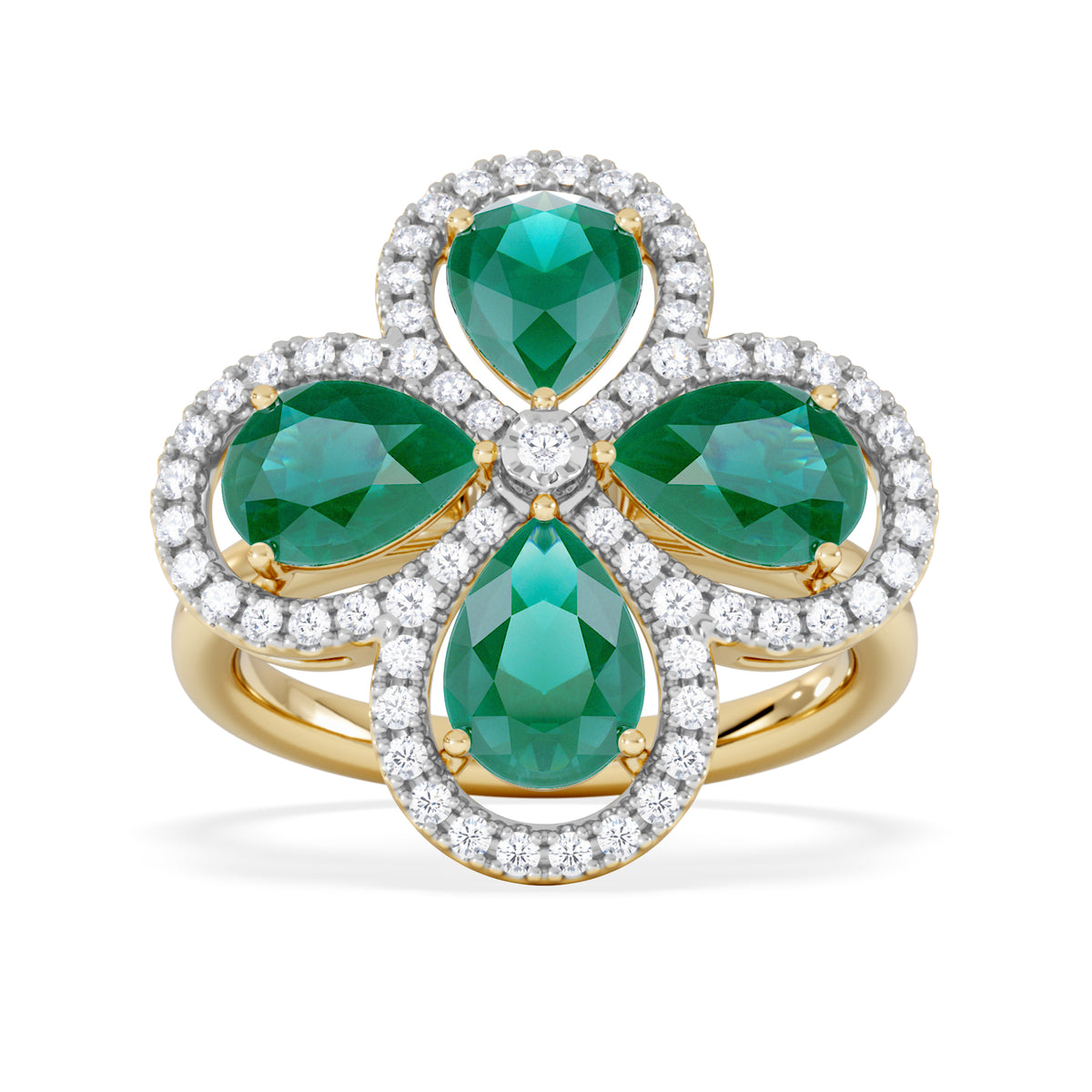 Bloom 3.20ct Lab Emerald and Lab Diamond Ring in 18K Yellow Gold
