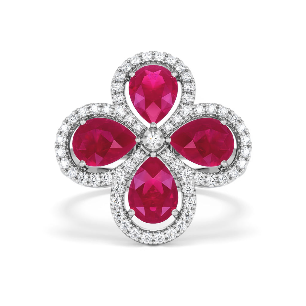 Bloom 3.30ct Lab Ruby and Lab Diamond Ring in 18K White Gold