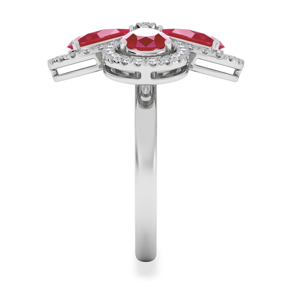 Bloom 3.30ct Lab Ruby and Lab Diamond Ring in 18K White Gold