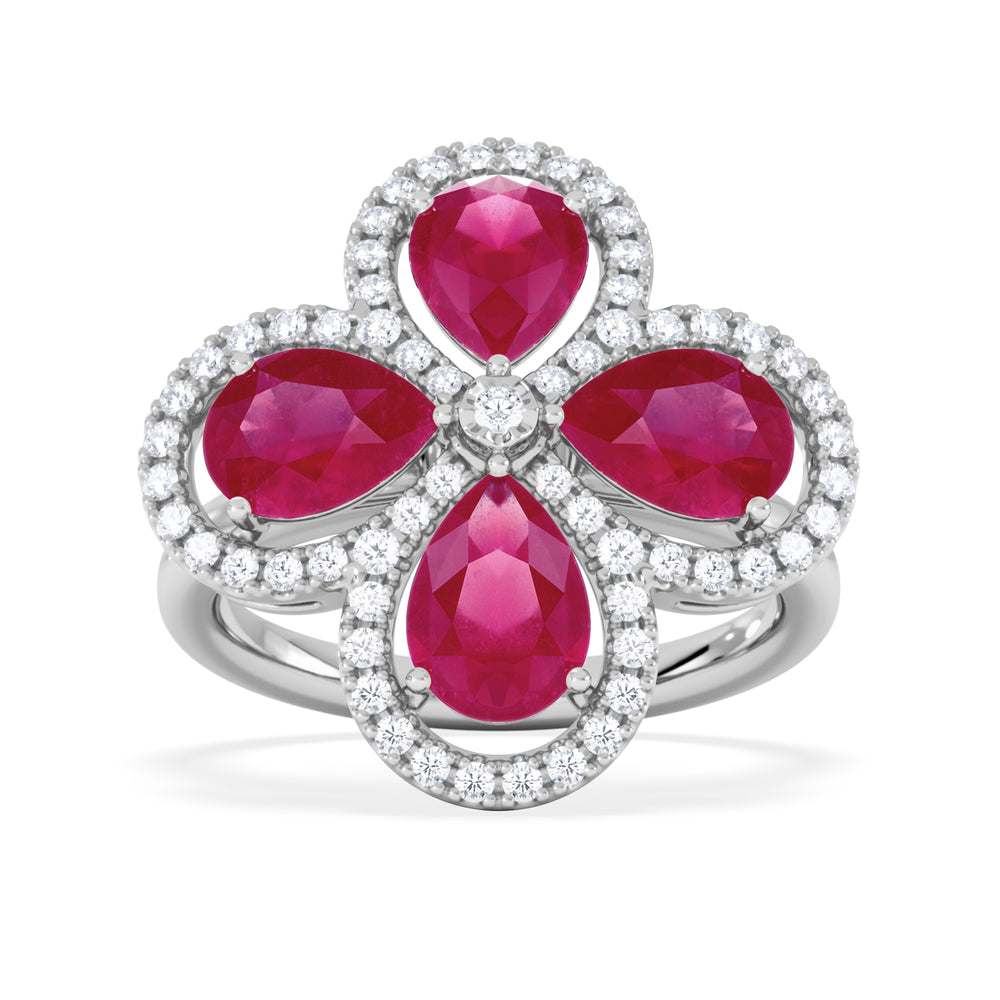 Bloom 3.30ct Lab Ruby and Lab Diamond Ring in 18K White Gold
