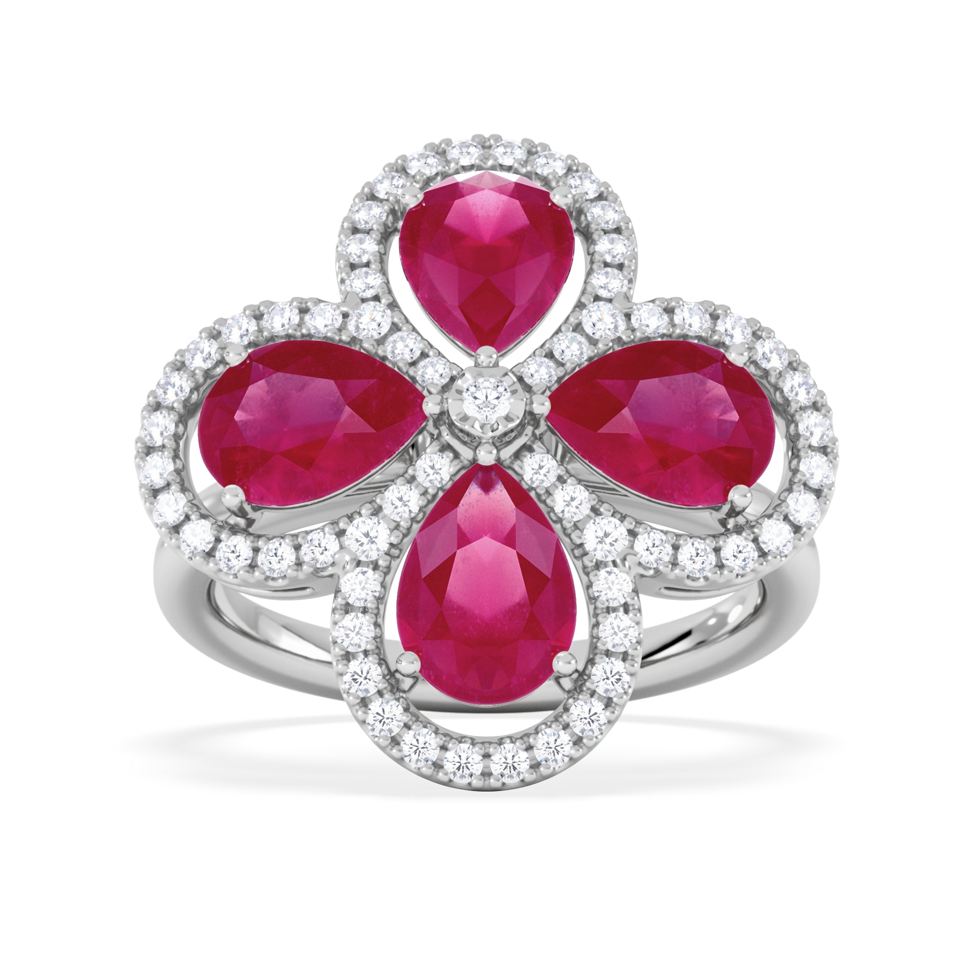 Bloom 3.30ct Lab Ruby and Lab Diamond Ring in 18K White Gold