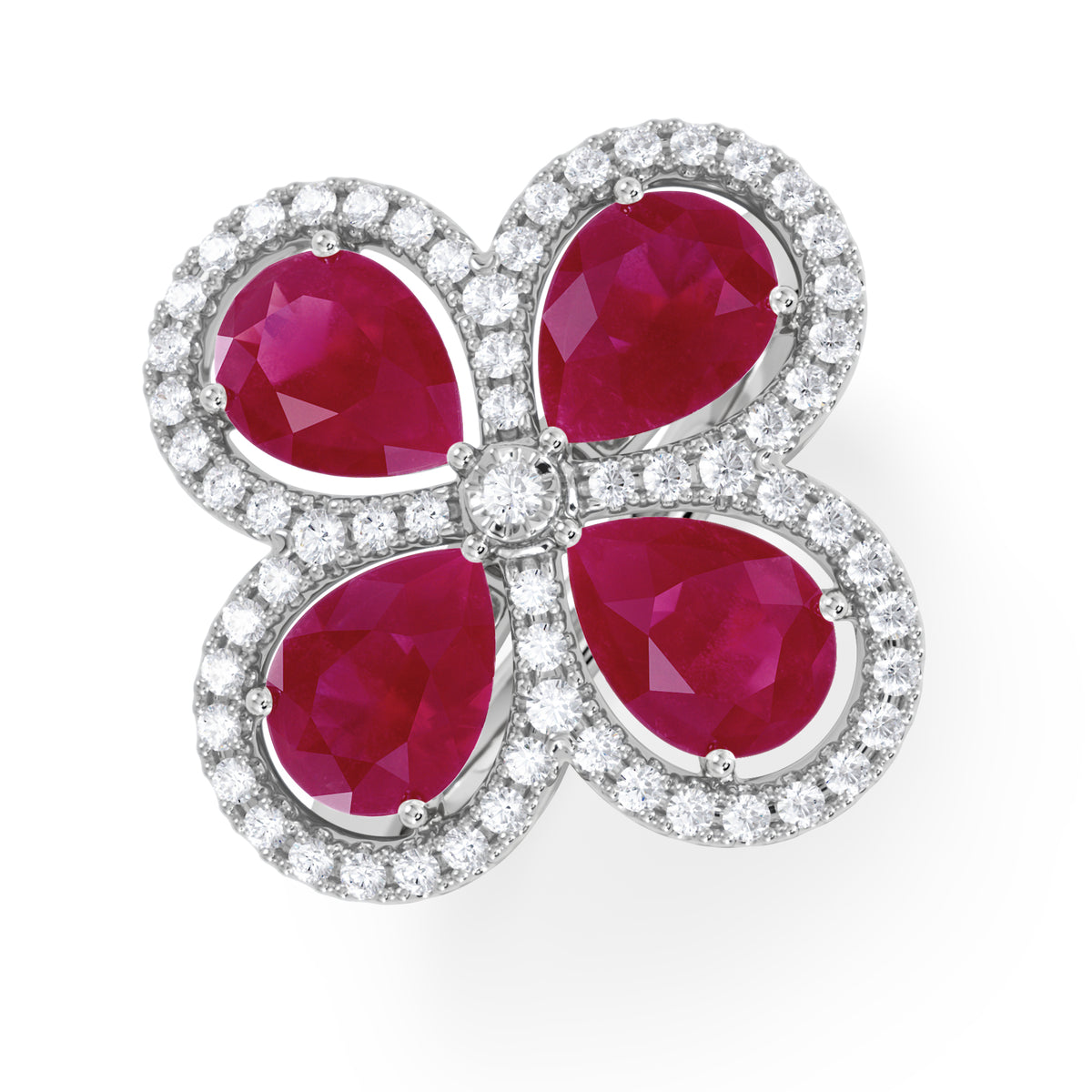 Bloom 3.30ct Lab Ruby and Lab Diamond Ring in 18K White Gold