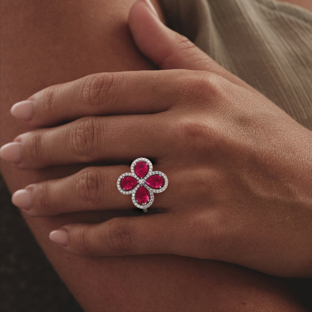 Bloom 3.30ct Lab Ruby and Lab Diamond Ring in 18K White Gold