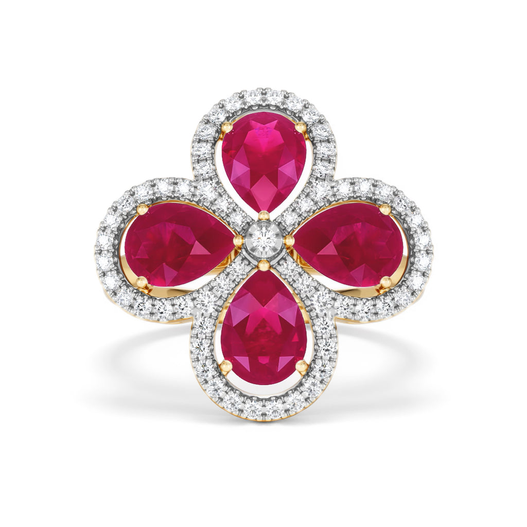 Bloom 3.30ct Lab Ruby and Lab Diamond Ring in 18K Yellow Gold