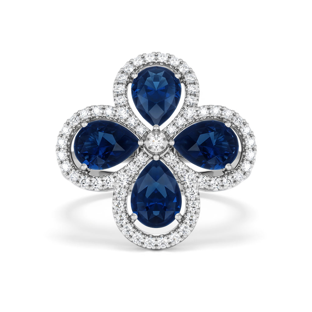 Bloom 3.40ct Lab Sapphire and Lab Diamond Ring in 18K White Gold