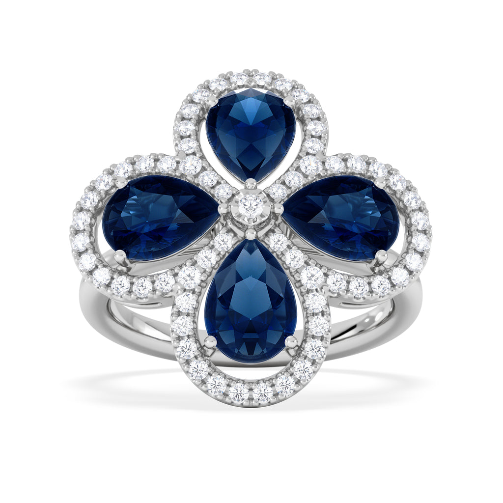 Bloom 3.40ct Lab Sapphire and Lab Diamond Ring in 18K White Gold