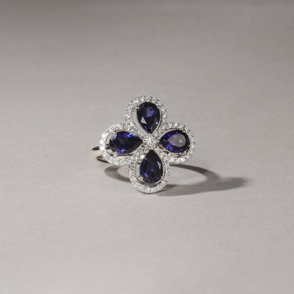 Bloom 3.40ct Lab Sapphire and Lab Diamond Ring in 18K White Gold