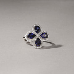 Bloom 3.40ct Lab Sapphire and Lab Diamond Ring in 18K White Gold