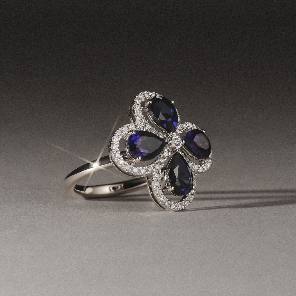 Bloom 3.40ct Lab Sapphire and Lab Diamond Ring in 18K White Gold
