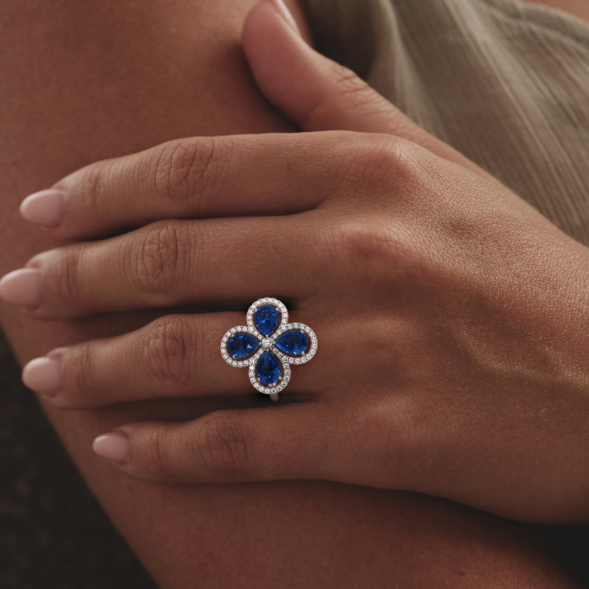 Bloom 3.40ct Lab Sapphire and Lab Diamond Ring in 18K White Gold