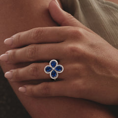 Bloom 3.40ct Lab Sapphire and Lab Diamond Ring in 18K White Gold
