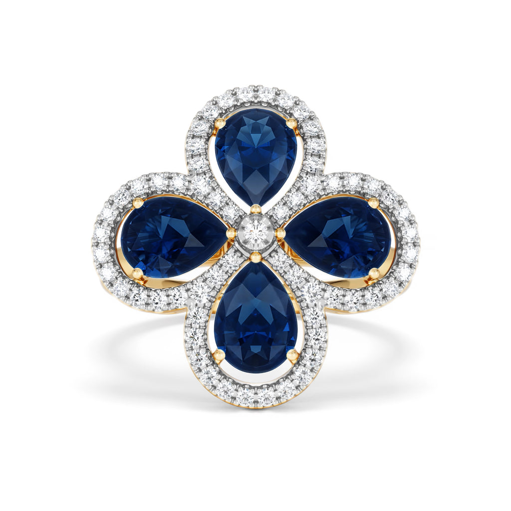 Bloom 3.40ct Lab Sapphire and Lab Diamond Ring in 18K Yellow Gold