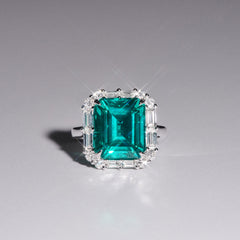 7.00ct Emerald Cut Lab Paraíba YAG Halo Ring in 14K White Gold
