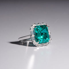 7.00ct Emerald Cut Lab Paraíba YAG Halo Ring in 14K White Gold