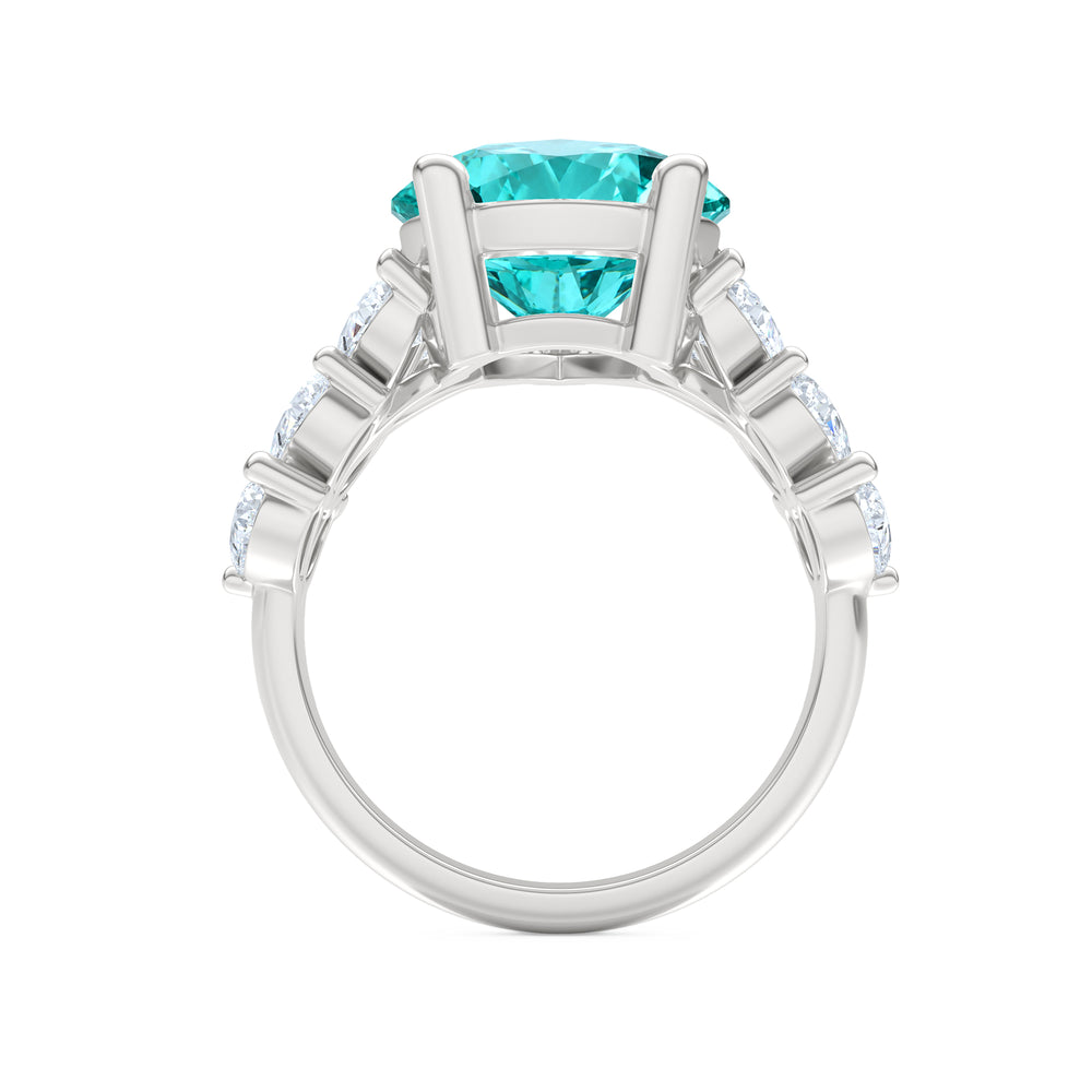 7.00ct Pear Cut Lab Paraíba YAG Ring with Lab Diamond Shoulders in 14K White Gold