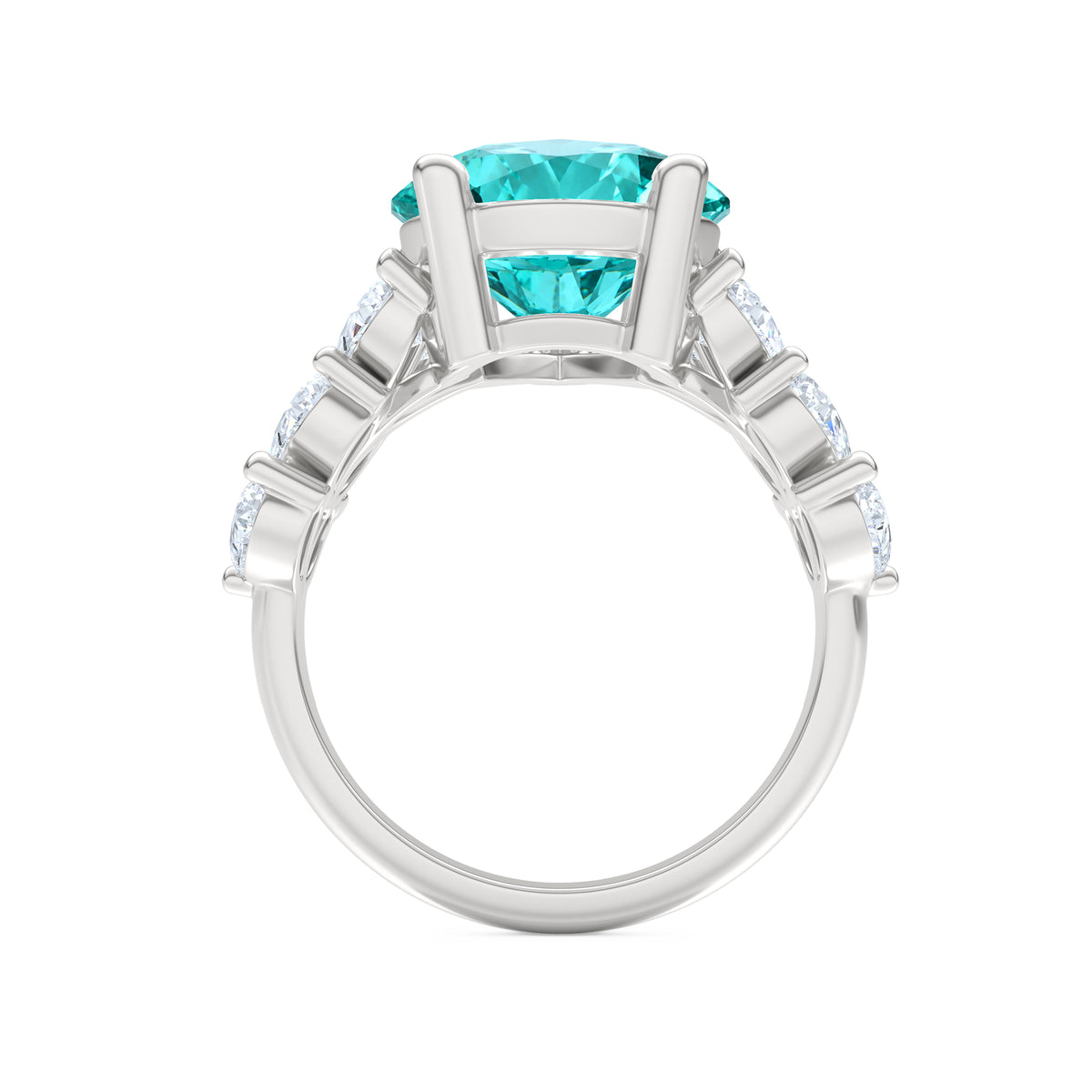 7.00ct Pear Cut Lab Paraíba YAG Ring with Lab Diamond Shoulders in 14K White Gold