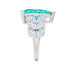 7.00ct Pear Cut Lab Paraíba YAG Ring with Lab Diamond Shoulders in 14K White Gold