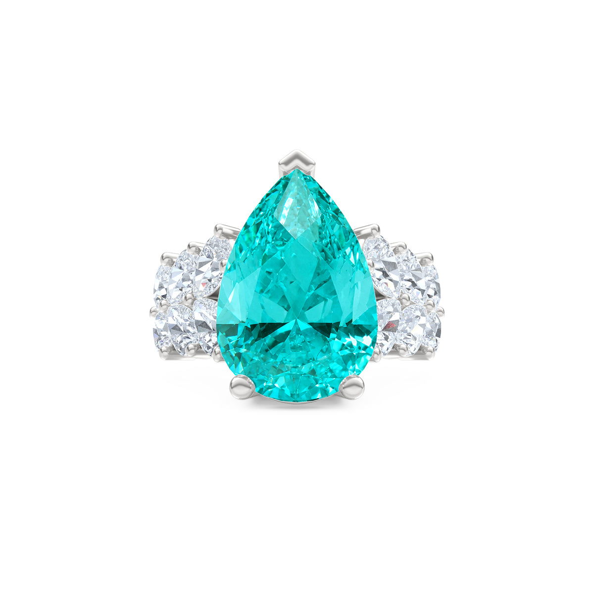 7.00ct Pear Cut Lab Paraíba YAG Ring with Lab Diamond Shoulders in 14K White Gold