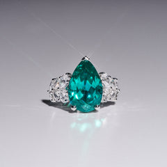 7.00ct Pear Cut Lab Paraíba YAG Ring with Lab Diamond Shoulders in 14K White Gold
