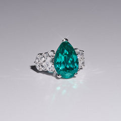 7.00ct Pear Cut Lab Paraíba YAG Ring with Lab Diamond Shoulders in 14K White Gold