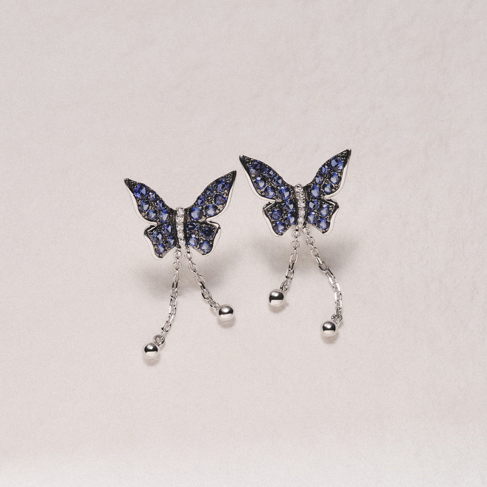 Stellato 1.00ct Lab Sapphire Butterfly Drop Earrings in Sterling Silver
