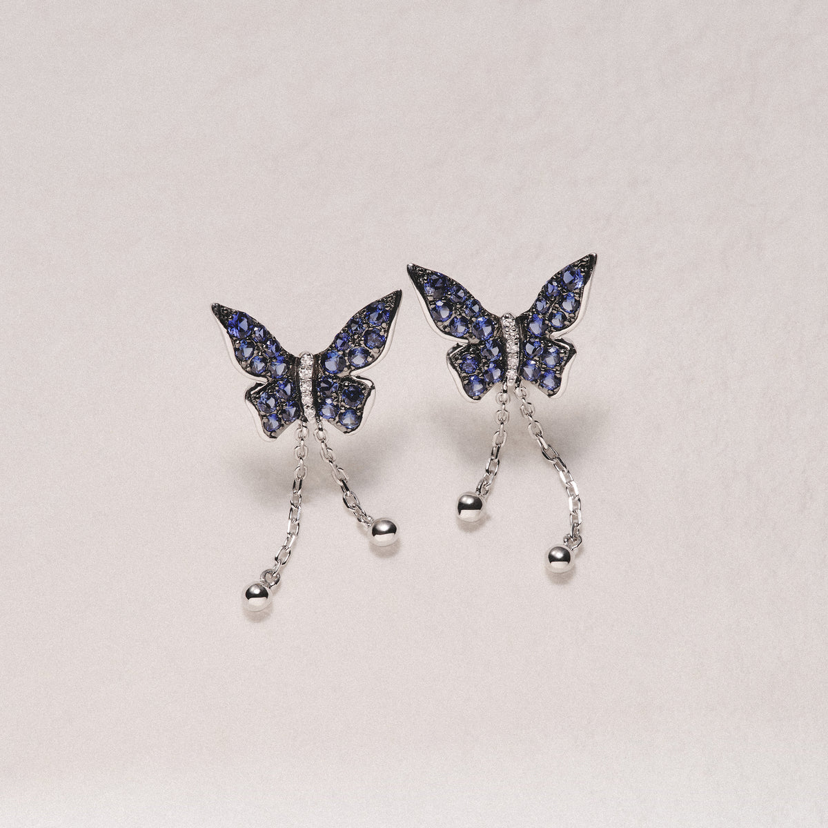 Stellato 1.00ct Lab Sapphire Butterfly Drop Earrings in Sterling Silver