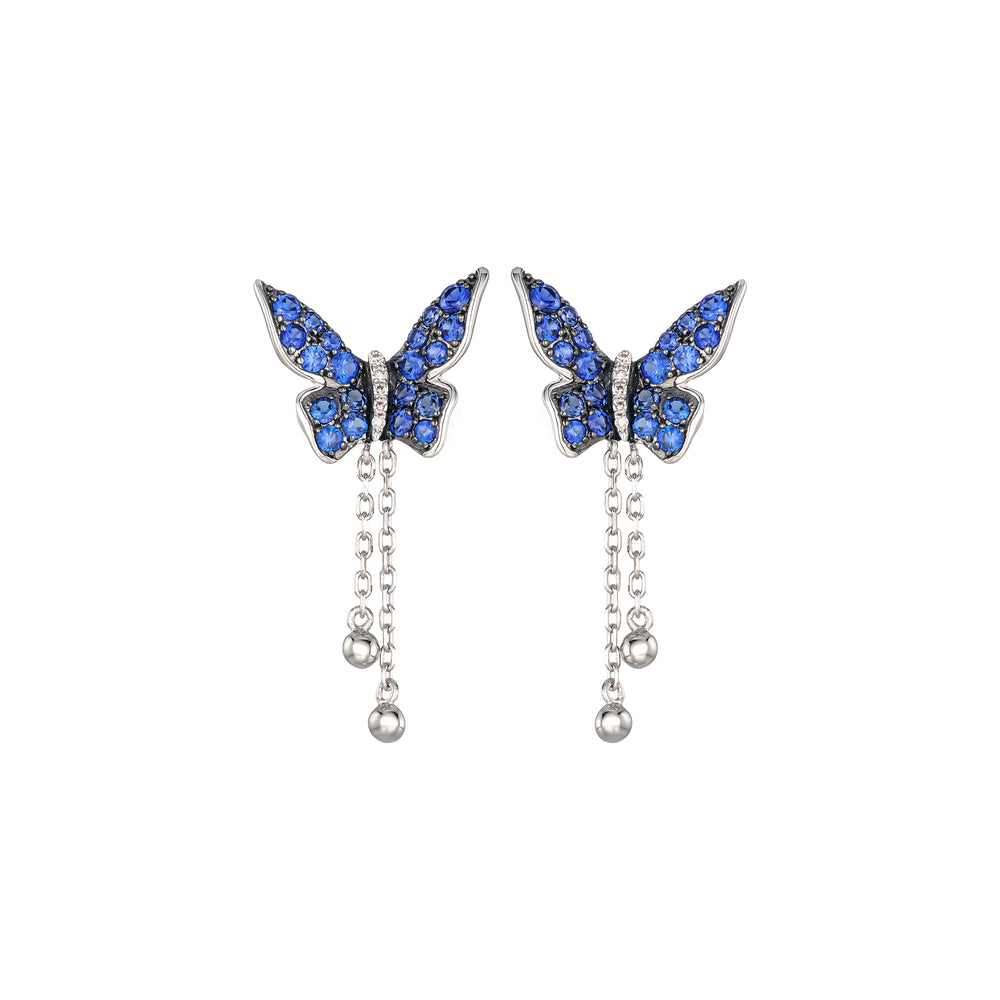 Stellato 1.00ct Lab Sapphire Butterfly Drop Earrings in Sterling Silver