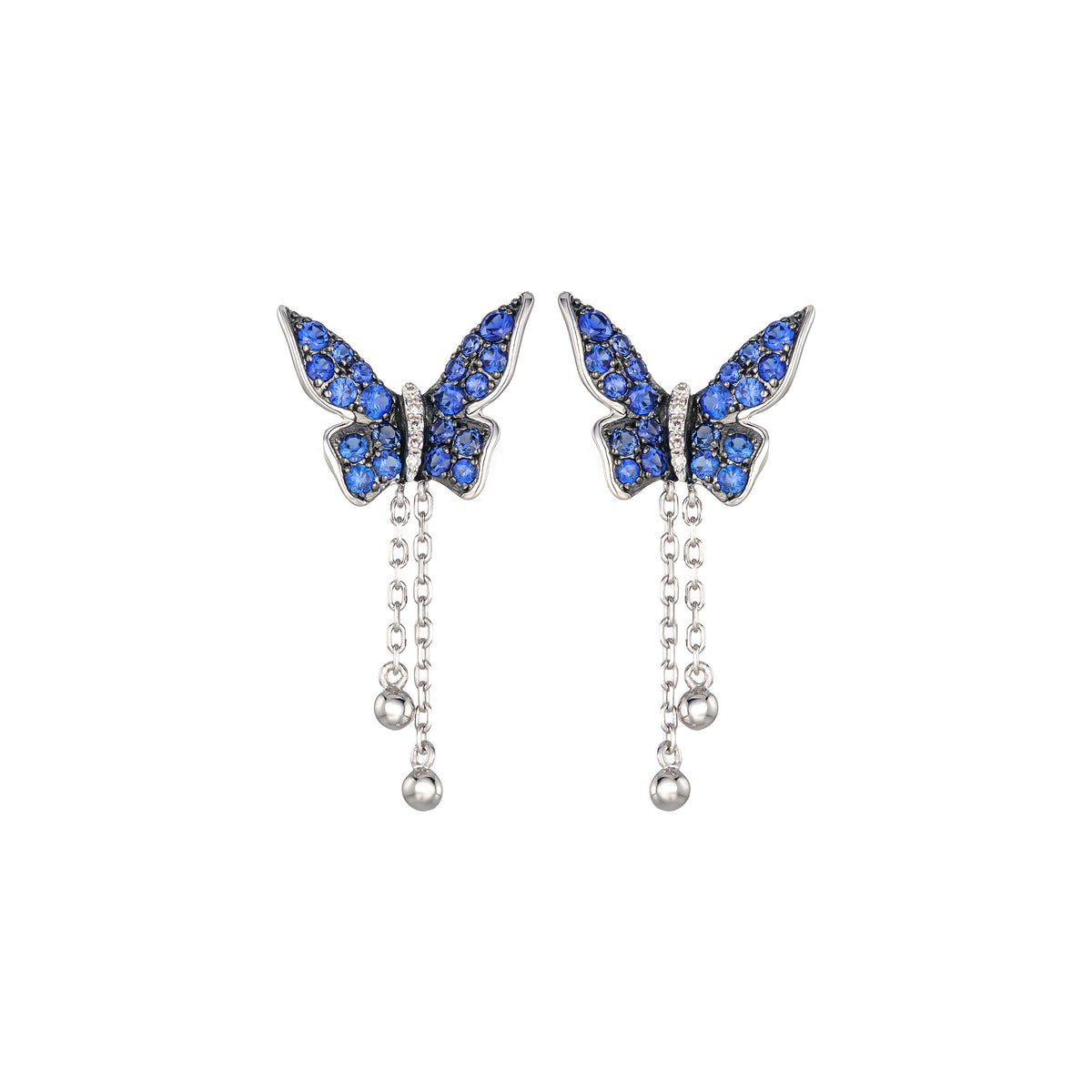 Stellato 1.00ct Lab Sapphire Butterfly Drop Earrings in Sterling Silver