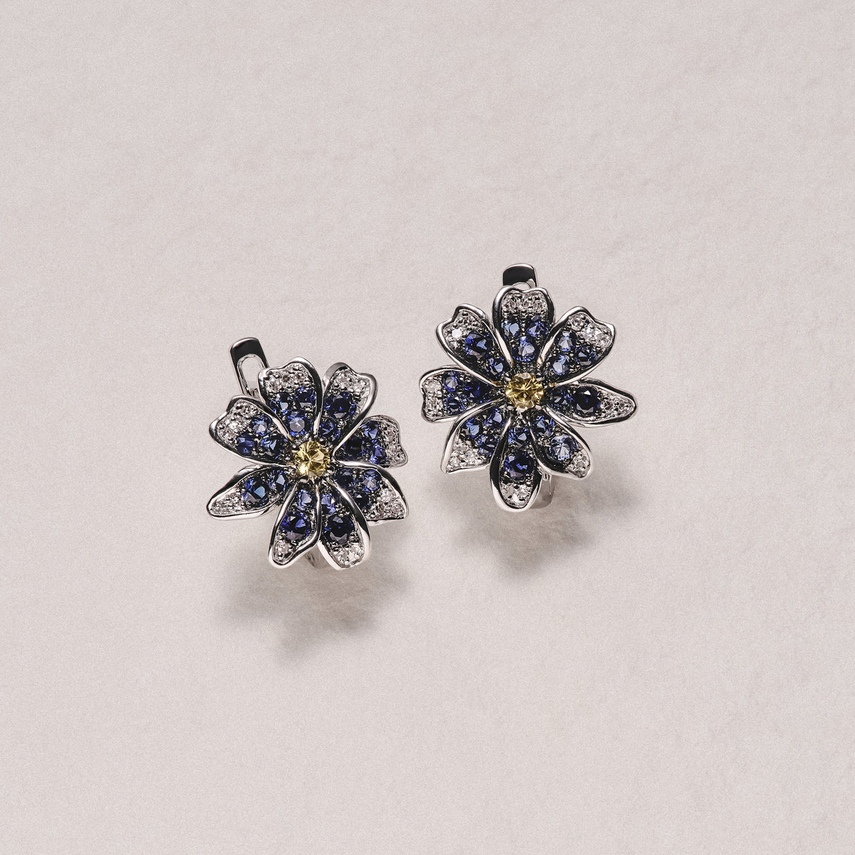 Stellato 0.94ct Lab Yellow and Blue Sapphire Flower Studs Earrings in Sterling Silver