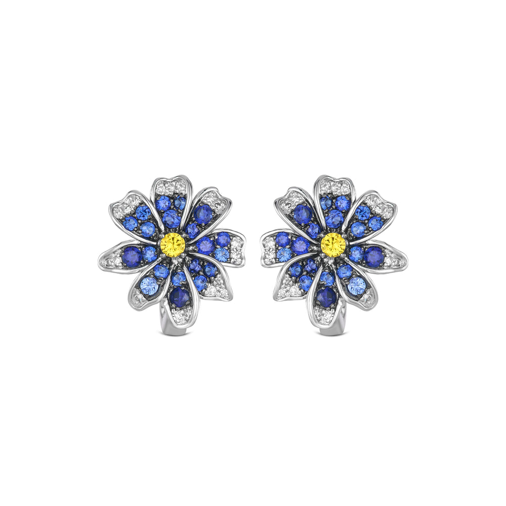 Stellato 0.94ct Lab Yellow and Blue Sapphire Flower Studs Earrings in Sterling Silver