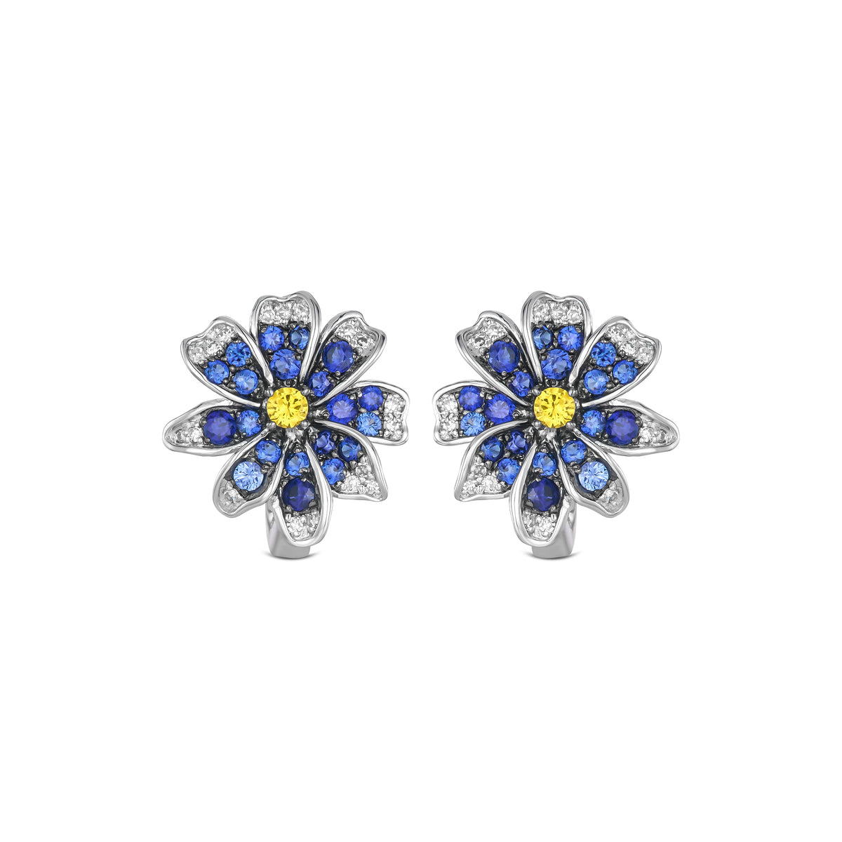 Stellato 0.94ct Lab Yellow and Blue Sapphire Flower Studs Earrings in Sterling Silver
