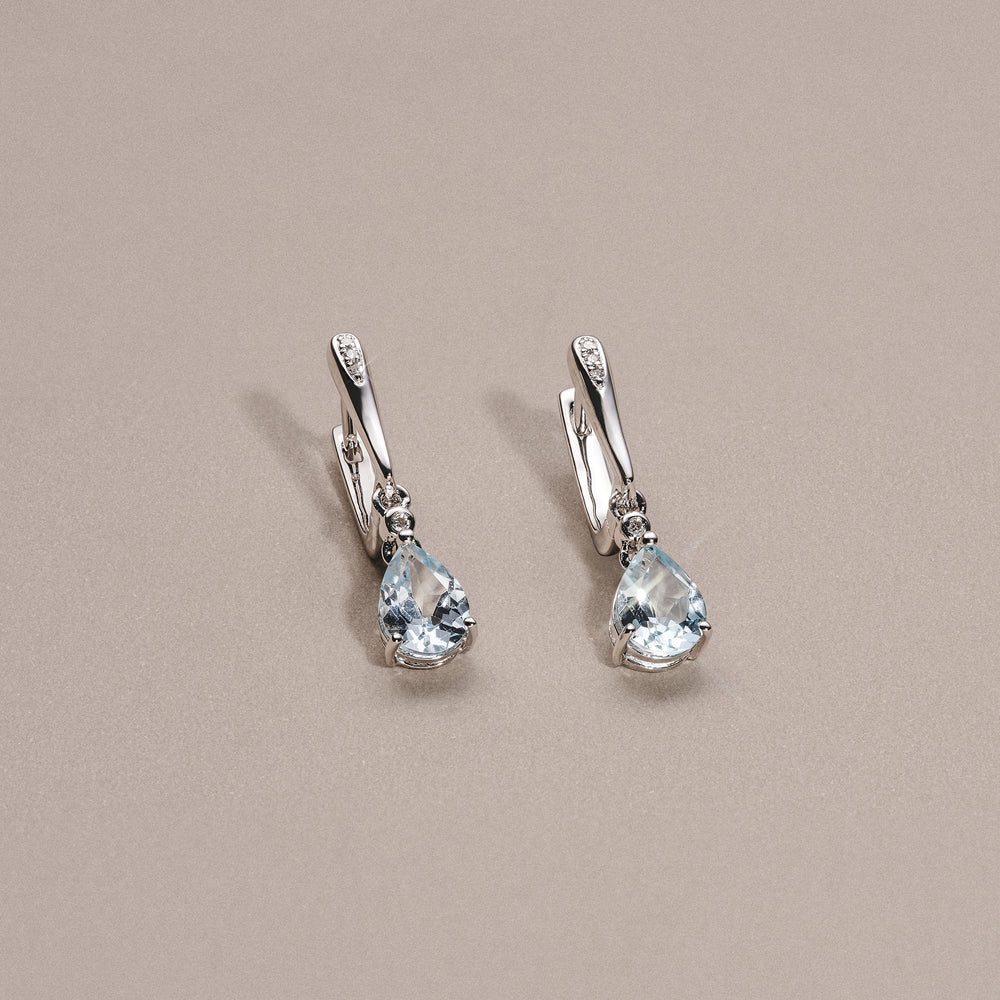 Stellato 1.50ct Pear Cut Blue Topaz and Lab Diamond Drop Earrings in Sterling Silver