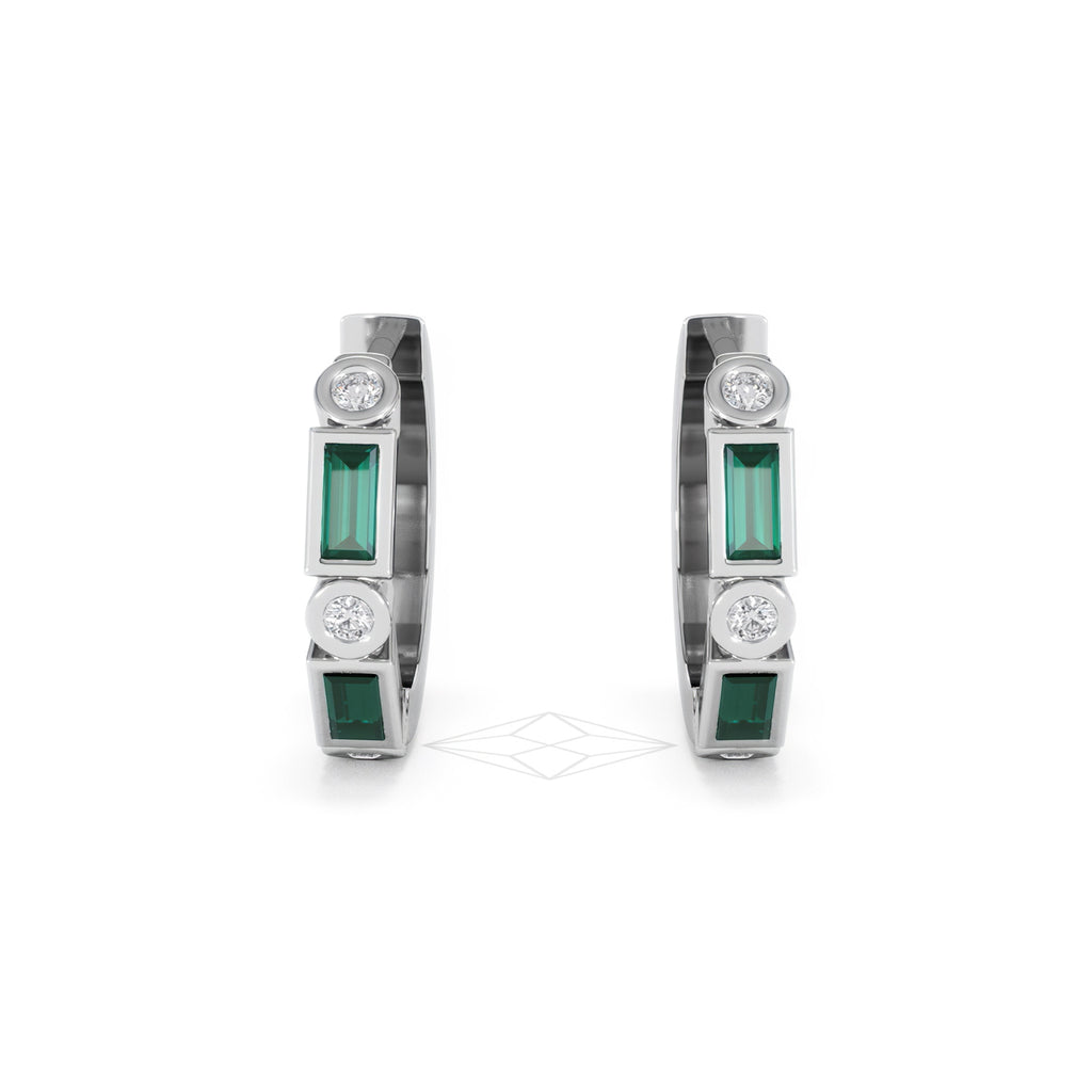 Forme 0.52ct Baguette Cut Lab Emerald  Huggie Earrings in Sterling Silver