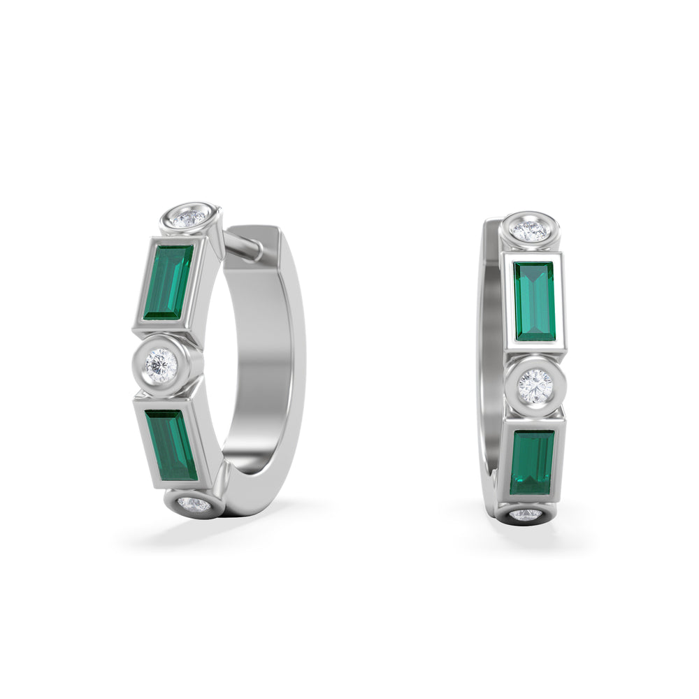 Forme 0.52ct Baguette Cut Lab Emerald  Huggie Earrings in Sterling Silver