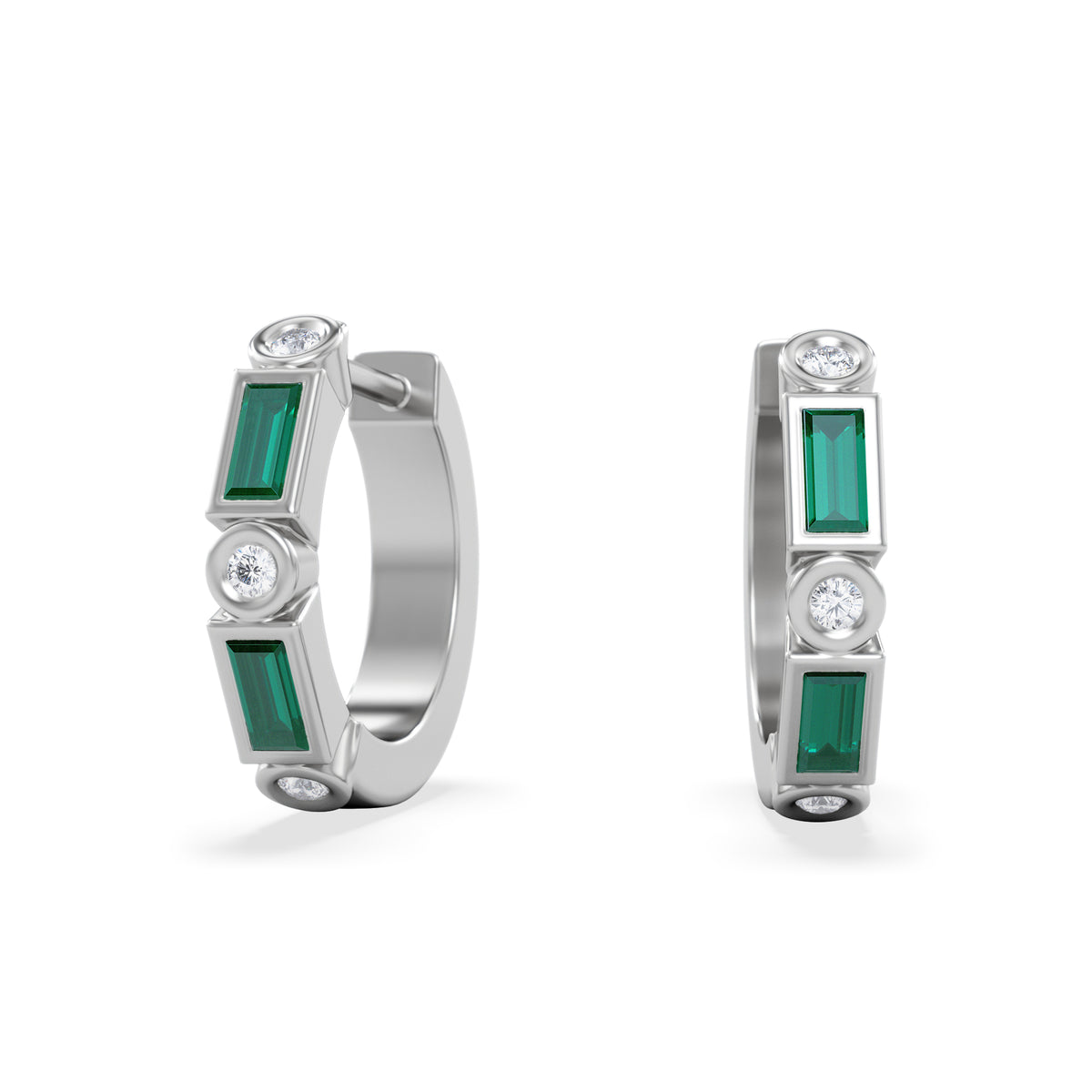 Forme 0.52ct Baguette Cut Lab Emerald  Huggie Earrings in Sterling Silver