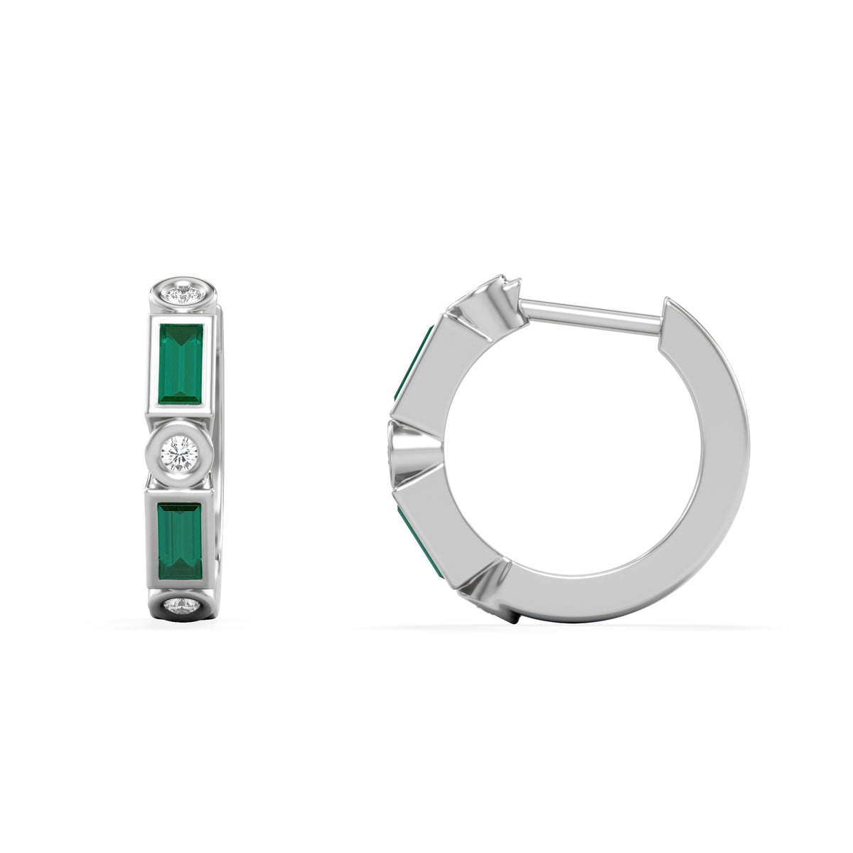 Forme 0.52ct Baguette Cut Lab Emerald  Huggie Earrings in Sterling Silver