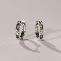 Forme 0.52ct Baguette Cut Lab Emerald  Huggie Earrings in Sterling Silver